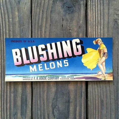 Vintage Original BLUSHING MELONS PINUP CRATE BOX CITRUS Label Unused NOS • $11.96