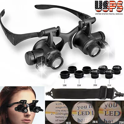 25X Magnifier Magnifying Eye Glass Loupe Jewelry Watch Repair Kit With LED Light • $12.90