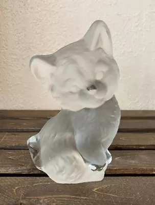 Viking 7  Frosted Glass Cat Paperweight Figure Handmade In USA Original Sticker • $25