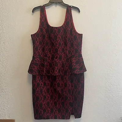 Rebel Wilson For Torrid Women's Black Red Lace Peplum Dress Size 14 Back Zip • $34.99