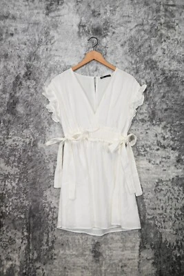 $19.99 • Buy Zara White Tie Waist Flounced Ruffle Detail Mini Dress Size M Medium