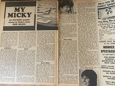 Micky Dolenz The Monkees Two Page Vintage Clipping • $1.99