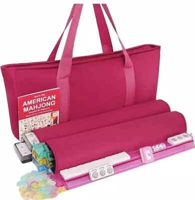 166 Tile AMERICAN MAHJONG SET W/ 4 All-in-One Rack+Pushers+Soft Bag Red NEW • $44.99