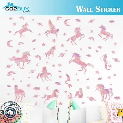 DIY Wall Sticker Unicorn Moon Mermaid Pink Star Vinyl Wall Decal Girl Room Decor • $10.80