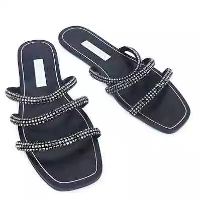 Zara Basics Black Studded Sandals Size 40 (9) Open Toe Flats Summer Shoes Women • £27.76