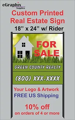 Custom Printed Real Estate Sign 18  X 24  Alum With H-Style Black Metal Frame • $99