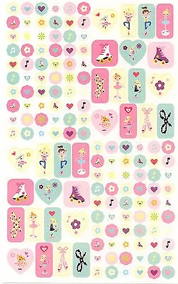 150 Girl Reward Stickers (Hearts Music Roller Boots Sticker Sheet KS) • £0.99