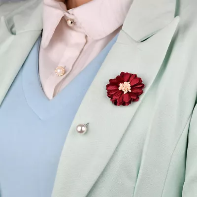 Wedding Camellia Flower Lapel Pin Brooch With Pearl Corsage Suits Boutonniere • £3.80