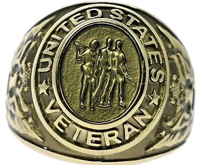 18K Gold Overlay US Vietnam Veteran Three Soldiers Men's Ring Size 11 T68 • $19.36