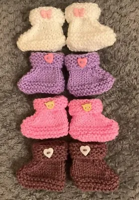 Hand Knitted DOLL BOOTIES Set Knitted Clothes Dolls Outfits Premature Baby • £5.50