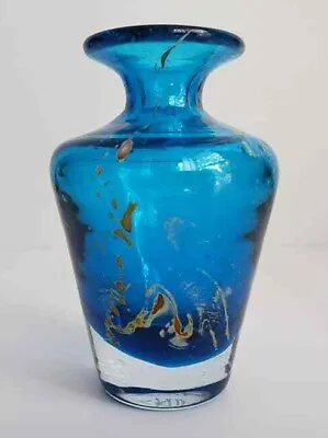 Early MDINA Michael Harris Squat Vessel Art Glass Blue To Clear Vase FreeUShip • $88.85