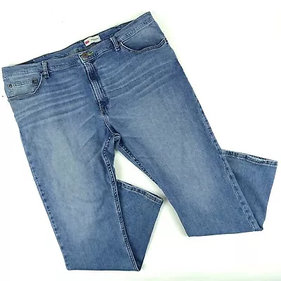 Wrangler Slim Straight Stretch Blue Jeans Mens W42 X L30.5 Measured Cotton Blend • $14.99