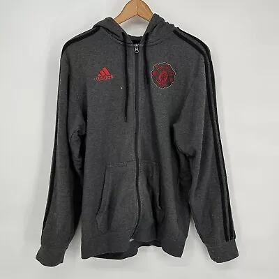 Manchester United Hoodie Mens Medium Gray 3 Stripe Full Zip Sweater Soccer • $12.99