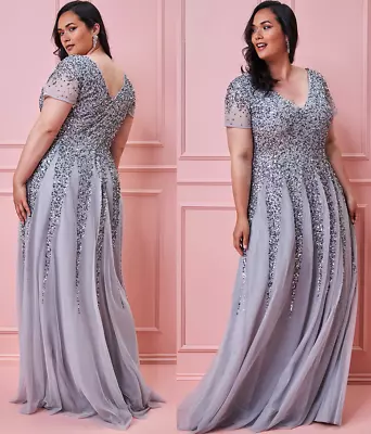 £69.99 • Buy Goddiva Silver Sequin Inserts Maxi Evening Dress Ballgown Prom Party RRP £120