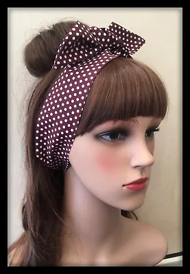 £2.99 • Buy Burgundy Hairband Headband Bandana Scarf Hair Tie Band Bow Spotty Fabric Polka