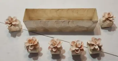 Vintage 8 Piece Mother Of Pearl Sea Shell Napkin Rings Flower Shell Storage Box • $31.98