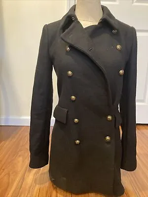 ZARA Double Breasted Wool Peacoat  Black Blazer Gold Buttons Military  Xsmall • $25