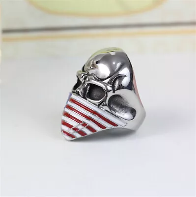 Men's 316L Stainless Steel Vogue Design Usa Flag Pattern Skull Ring Size 8 ！ • $0.38