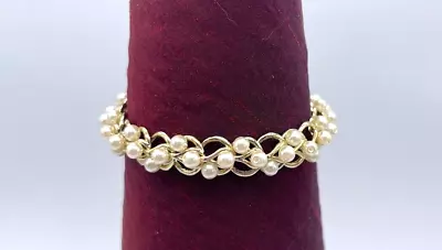 Vintage Richelieu 7  Faux Pearl Cluster Bracelet Gold Tone & Fold Over Clasp • $18.50