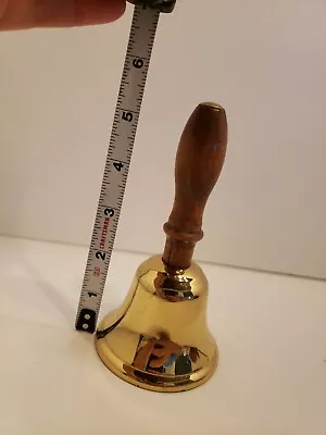 Vintage Solid Brass Hand Bell 5.5  Service Captain Table Wooden Handle School  • $29.99