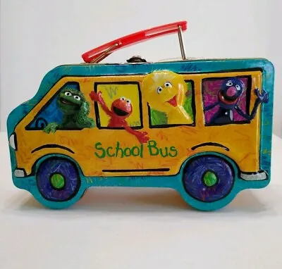 Sesame Street School Bus Shaped Collectible Tin Lunch Box 4 3/4  Big Bird Elmo • $11.95