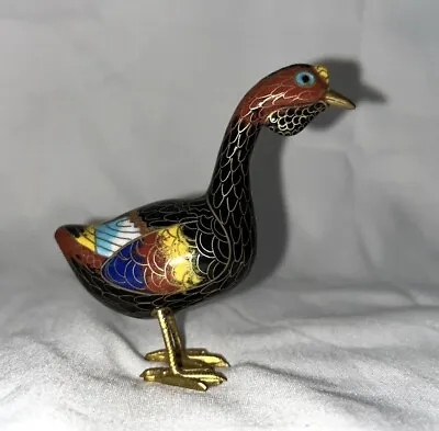 Cloisonne Metal Enamel Bird Goose Duck Figurine Gold Blue 3  Red • $24.95