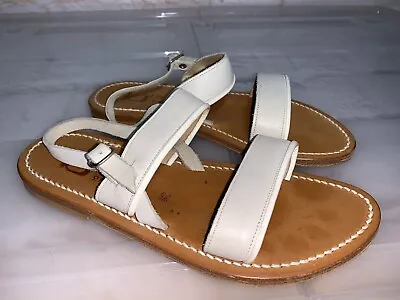K JACQUES ST TROPEZ White Leather Sandals Flats Size 38 (7) #26394 • $55