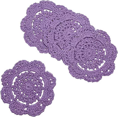 4Pcs/Lot Purple Vintage Hand Crochet Lace Doilies Flower Doily Small Coasters 4  • $6.29