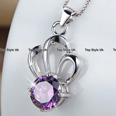 Amethyst Diamond Necklace Silver Jewellery Gifts For Her Women Girls Lady J375 • £4.99