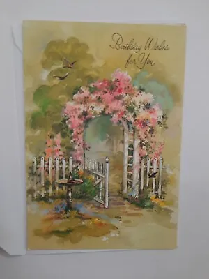 Vintage Greeting Card With Envelope Birthday Wishes For You Flower Garden  • $9.72