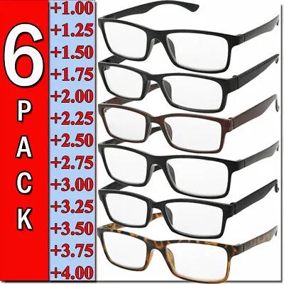 $13.95 • Buy Mens Womens Reading Glasses 6 Pairs Square Frame Readers Unisex Style Specs NEW 