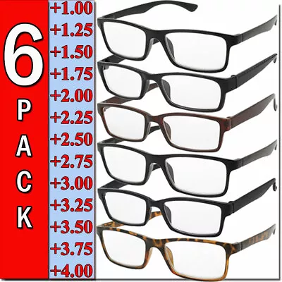 Mens Womens Reading Glasses 6 Pairs Square Frame Readers Unisex Style Specs NEW • $13.95