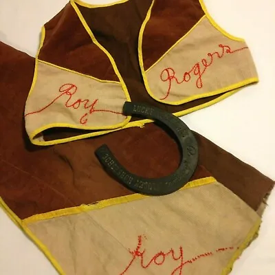 Roy Rogers Vintage LOT Vest Chaps Child Costume & Rubber Lucky Horseshoe 1950's  • $58.42