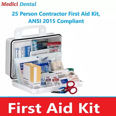 25 Person Contractor First Aid Kit ANSI 2015 Compliant Wall Mount Job Sites • $58.88