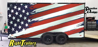 2 Sides American Flag Grunge Splash Trailer RV Wrap Decal Graphic Various Sizes • $2423.52