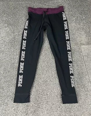 Victoria's Secret Pink Campus Joggers Womens Medium Black Yoga Pants Ladies • $25