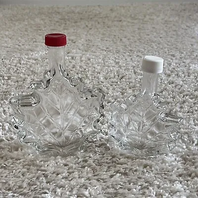 Glass Maple Syrup Bottles Maple Leaf Shaped Empty Set Of 2 • $15.99