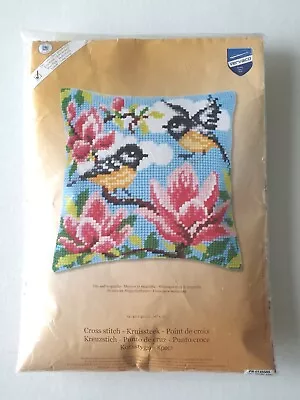 Vervaco Blue Tits & Magnolia Chunky Cross Stitch Cushion Front Tapestry Kit  • £29.99