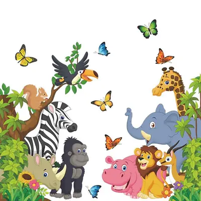 £6.64 • Buy Cartoon Jungle Forest Animals Wall Stickers Wall Decals Kids Nursery Decor
