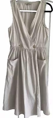 EINII Wrap Dress Women’s Sz S White & Beige Striped Ticking Cottage Core Prairie • $25