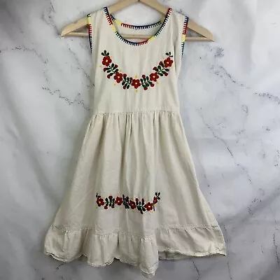 Vintage 70s Mexican Girls Dress SZ 8 Youth M Handmade Embroidered Floral Cotton • $22