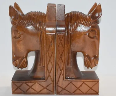 Vintage Wooden Hand Crafted Horse Head Equestrian Bookends • $38