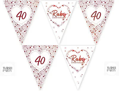 £3.79 • Buy 40th Ruby Wedding Anniversary Party Bunting Banner Pennant Decoration 40 Years