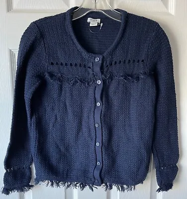 J Crew Sweater Womens XS Cardigan Fringe Button Front Bohemian Casual Knit Blue • $19.99