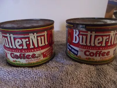 2 Vintage 1 LB BUTTERNUT DRIP GRIND COFFEE KEY WIND CANS W/ LIDS Omaha Nebraska • $8.78