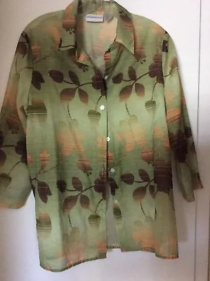 Alfred Dunner Vintage Womens Blouse  Leaves Sz 14 Lightweight Top 3/4 Sleeves • $6