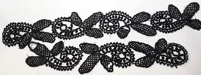 Mourning Beaded Trim Applique Antique Vintage Victorian Bead 2pc Lot Leaf Scroll • $39