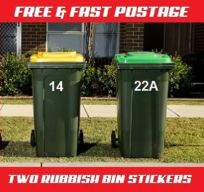 TWO Wheelie Rubbish Garbage Bin Sticker House Number Identification Vinyl Decal  • $6.50