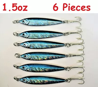  1.5oz Mega Live Bait Metal Jigs 6 Pieces Blue/silver Saltwater Fishing Lures • $14.99