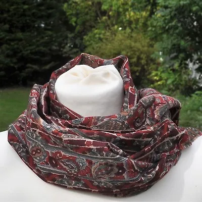 New Scarf In Vintage Liberty Varuna Wool Maroon Tan Cream Grey Abstract Stripe • £24.99